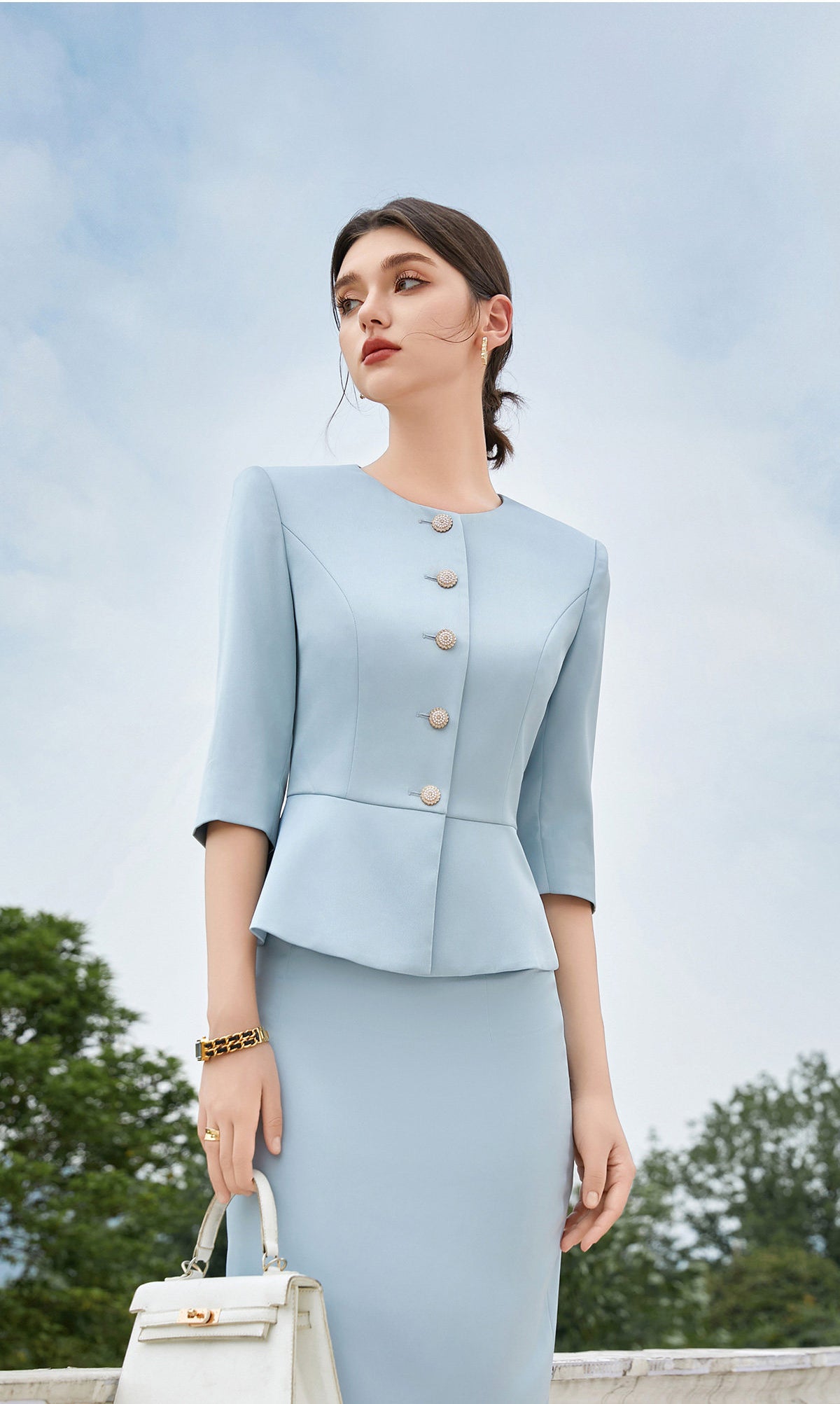 Professional suit skirt temperament mid-sleeve top hip skirt