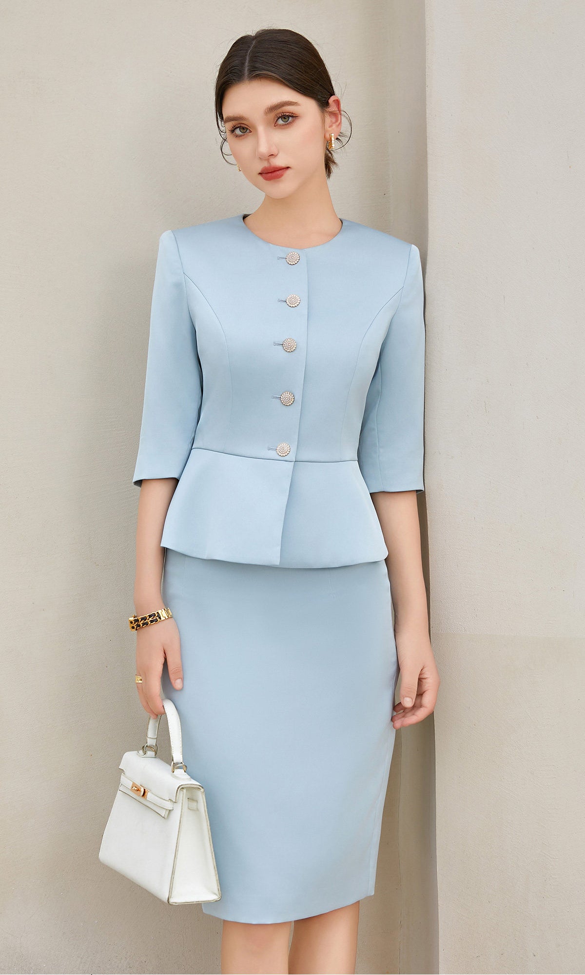 Professional suit skirt temperament mid-sleeve top hip skirt