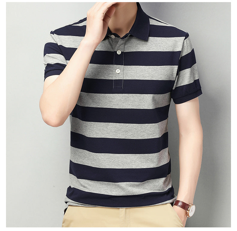 Short-sleeved contrast striped fashionable polo shirt tops for men