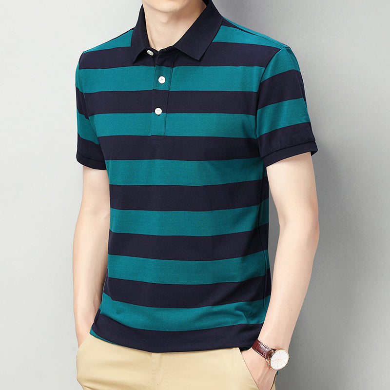 Men's short sleeve striped polo shirt