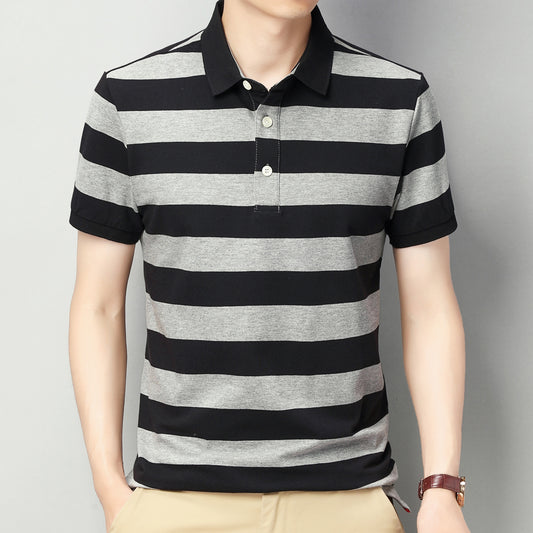 Men's short sleeve striped T-shirt polo shirt