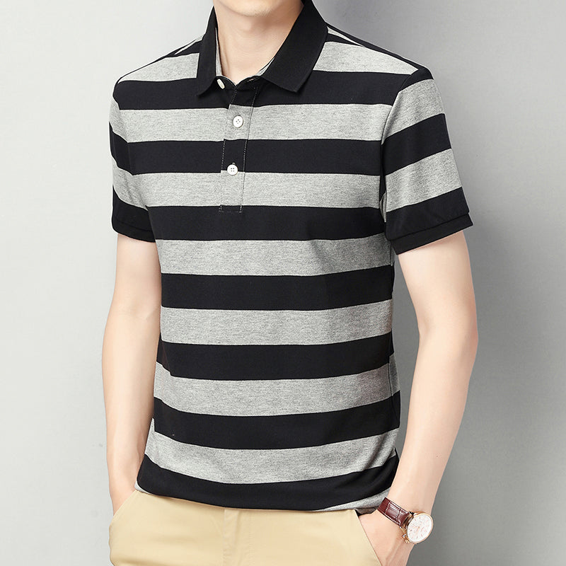 Men's short sleeve striped T-shirt polo shirt