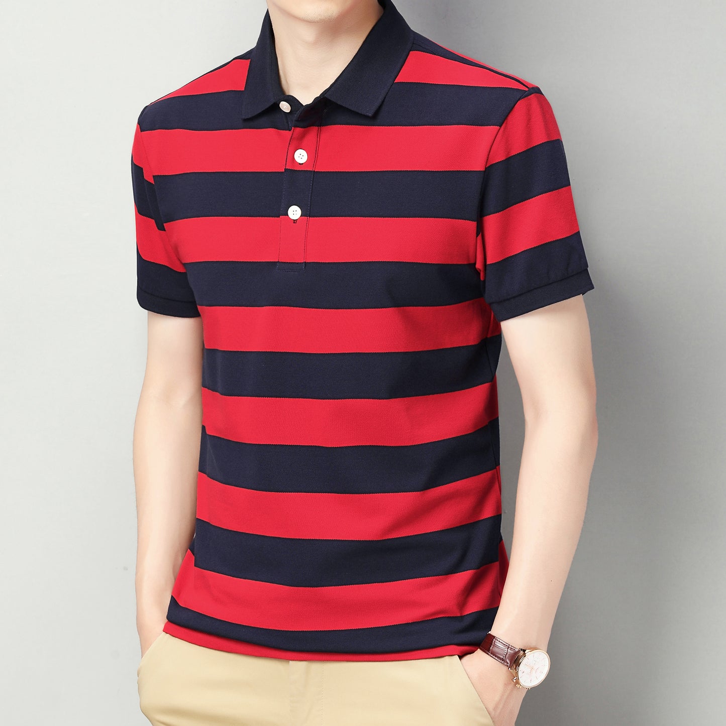 Men's short sleeve striped polo shirt