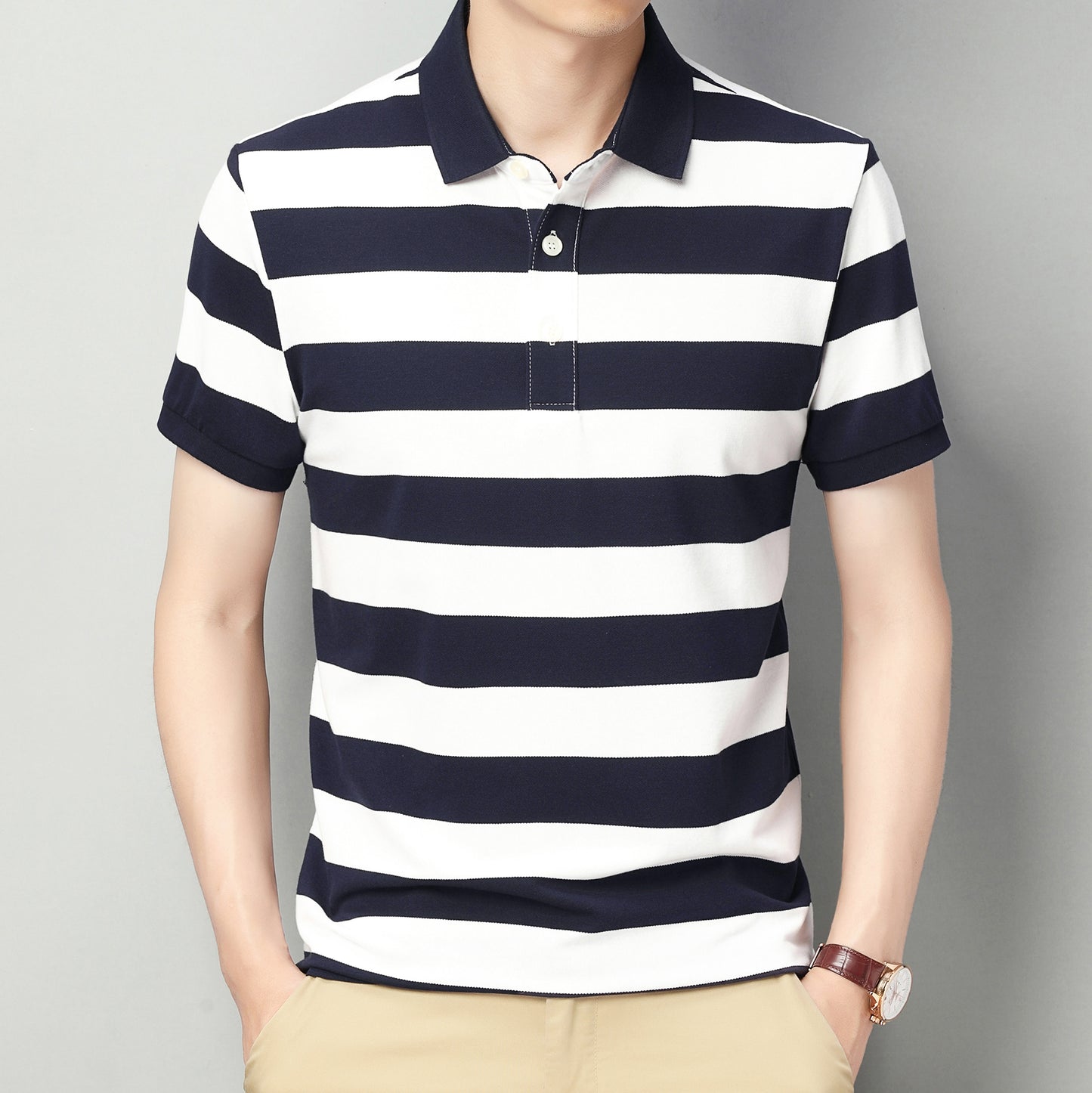 Men's short sleeve striped polo shirt