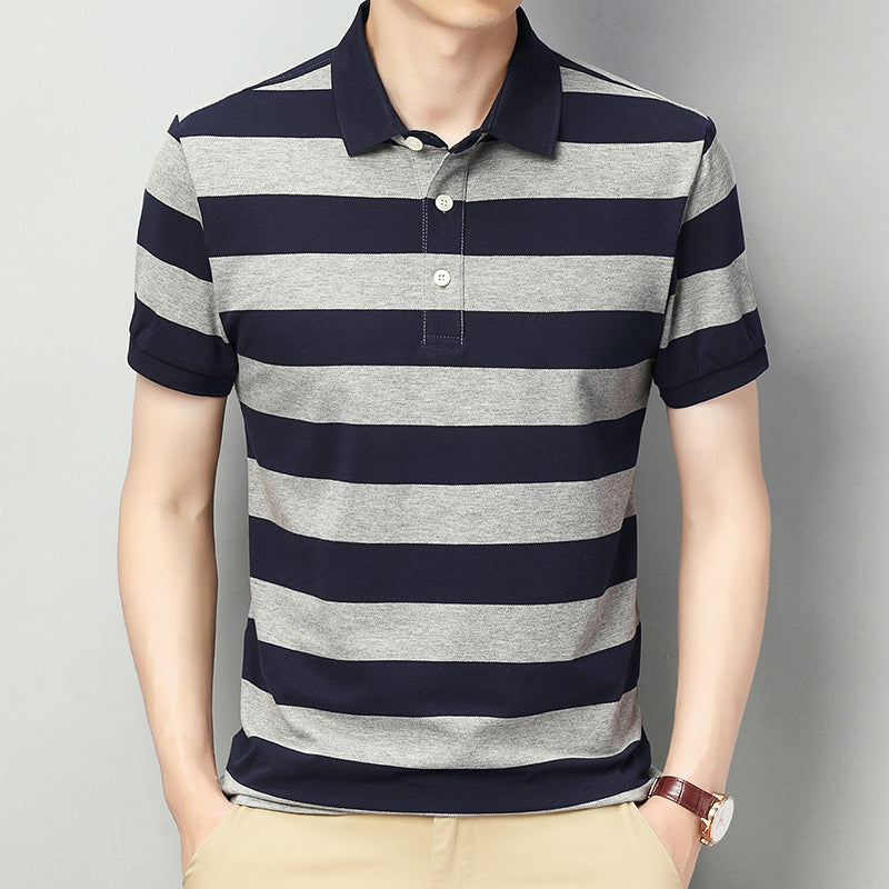 Short-sleeved contrast striped fashionable polo shirt tops for men