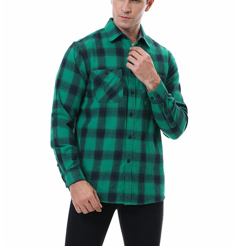 Men's long sleeve thick plaid shirt