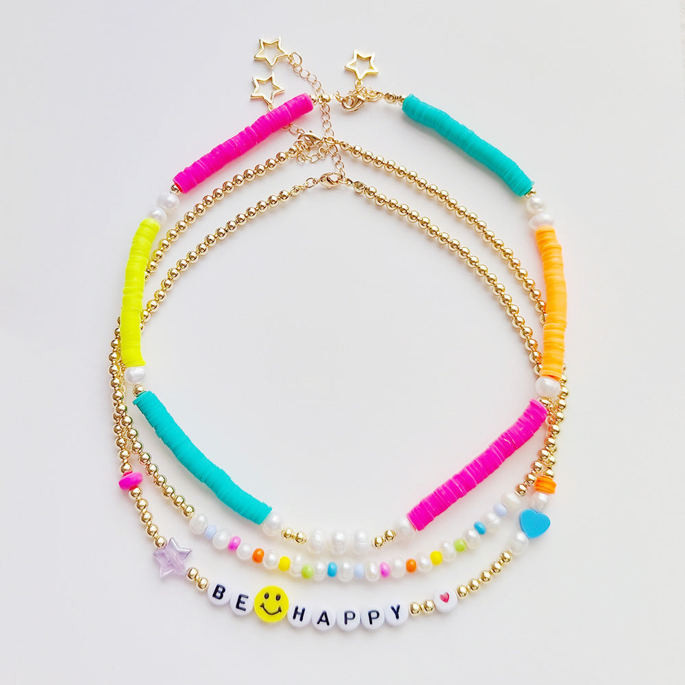 Beaded Soft Pottery Colorful Letter Collar Chain Natural Pearl Necklace Female