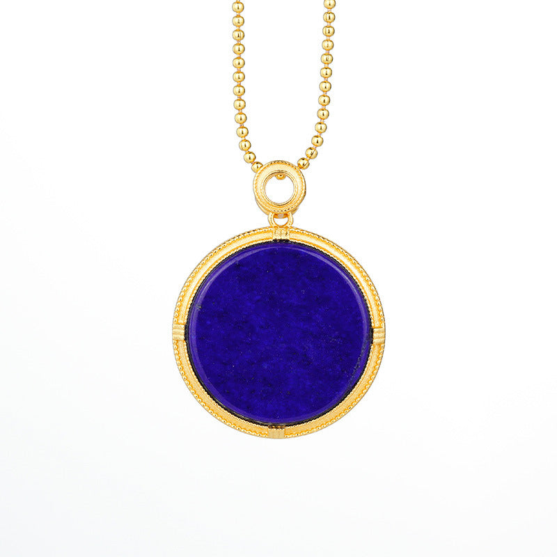 Sterling Silver plated gold natural lapis lazuli circular pendant