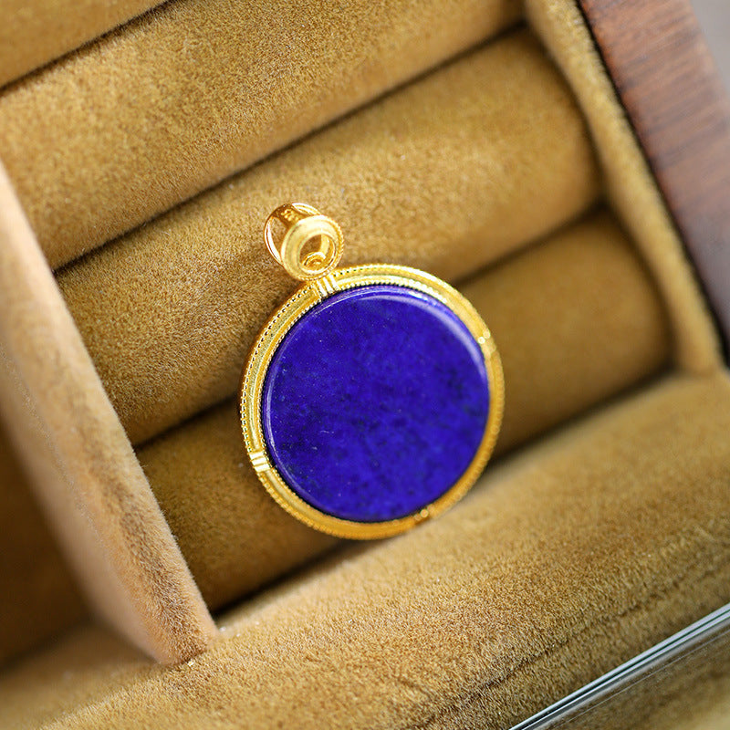 Sterling Silver plated gold natural lapis lazuli circular pendant