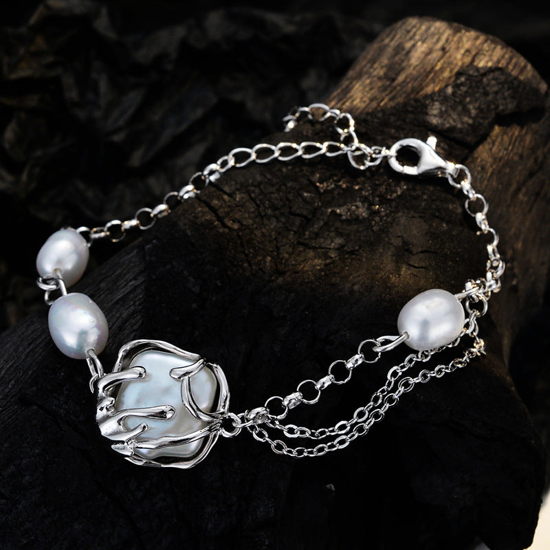 Square Natural Pearl Sterling Silver Bracelet