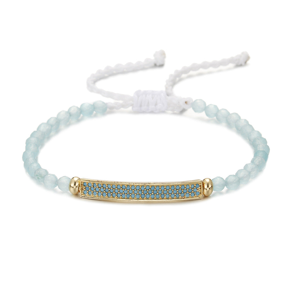 Natural stone jewelry aquamarine crystal woven bracelet adjustable