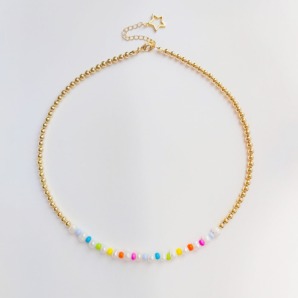 Beaded Soft Pottery Colorful Letter Collar Chain Natural Pearl Necklace Female