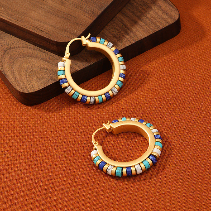 Handmade natural turquoise earrings copper plated with 18K gold