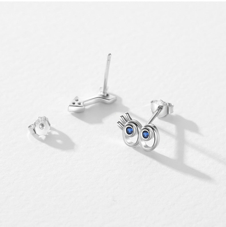 Sterling Silver Hollow Blue Zircon Large Eyes Arrow Earrings Female