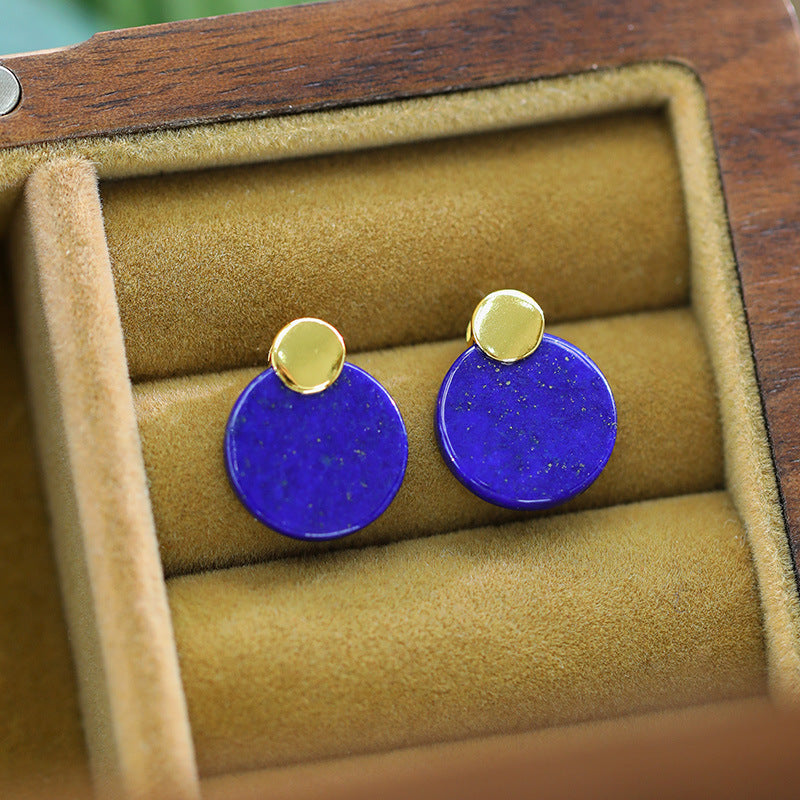 Round lapis lazuli earrings with sterling silver and gold plating