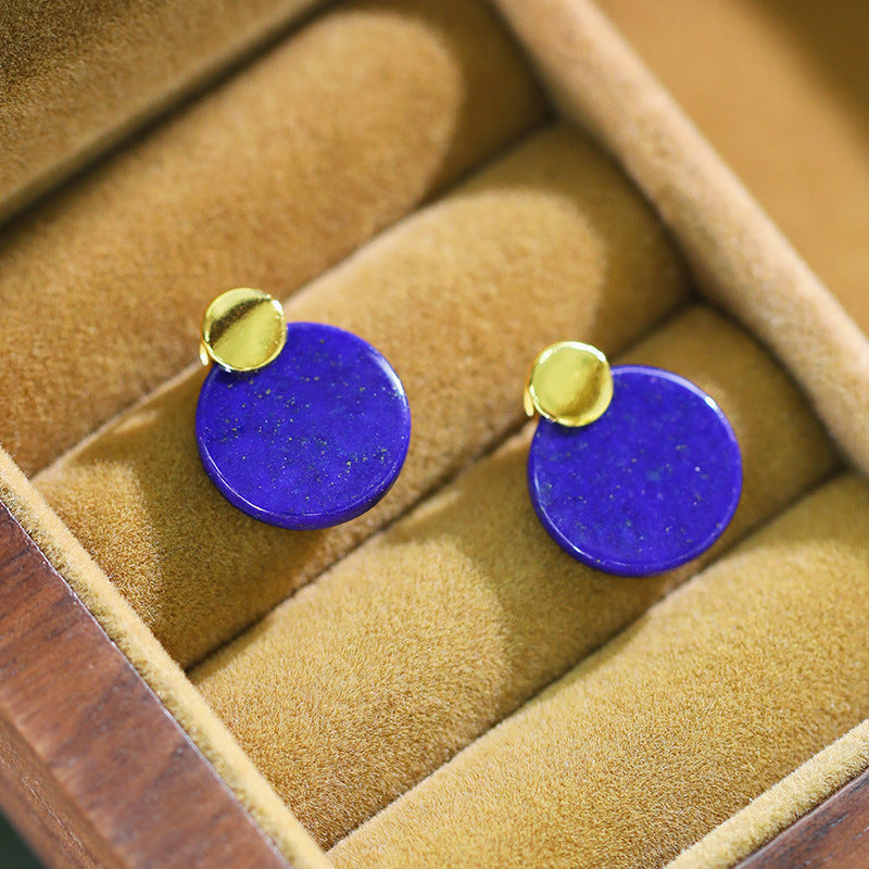 Round lapis lazuli earrings with sterling silver and gold plating