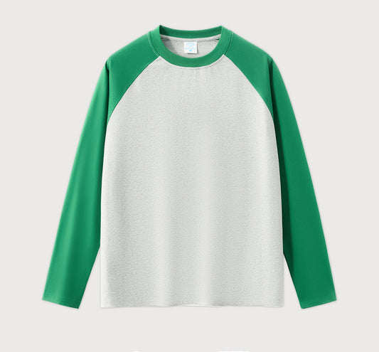 Contrast color loose long-sleeved cotton T-shirt