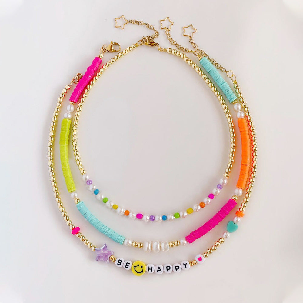 Beaded Soft Pottery Colorful Letter Collar Chain Natural Pearl Necklace Female