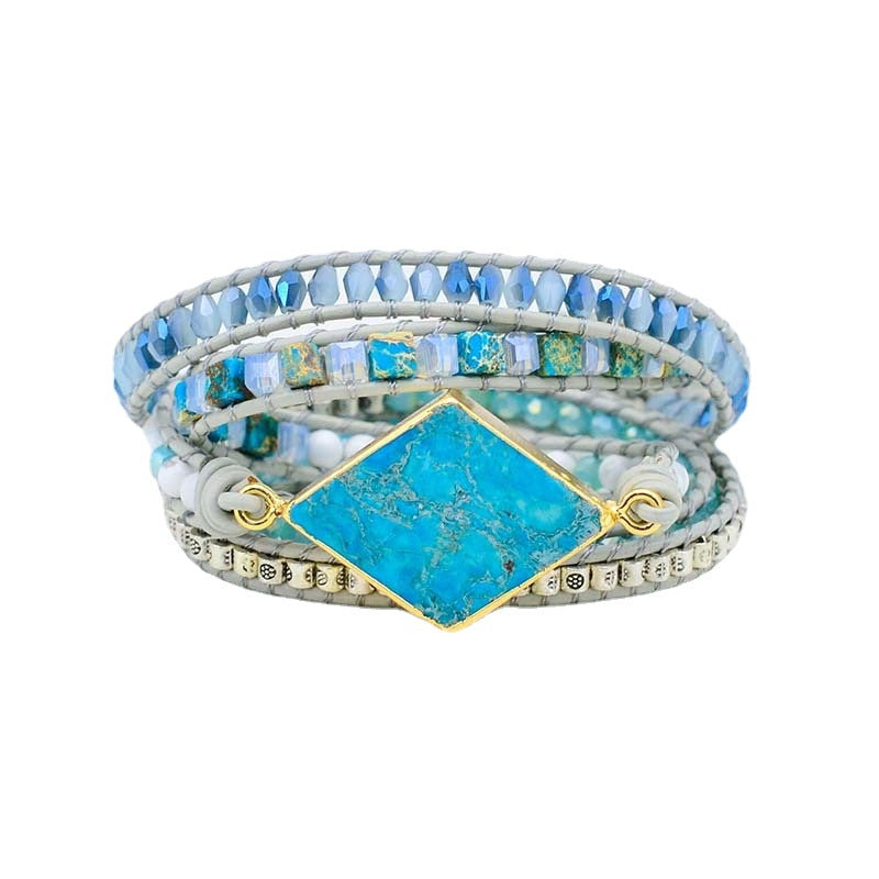 Natural diamond turquoise woven leather multi-layer winding bracelet for men and women