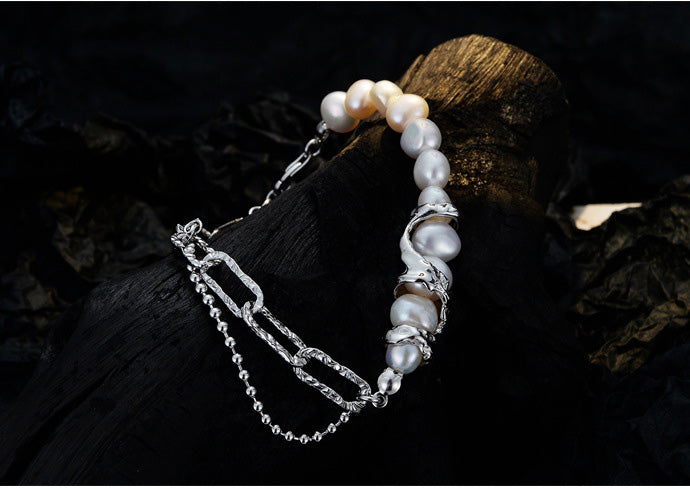 Natural Pearl Bracelet Sterling Silver Cross Jewelry