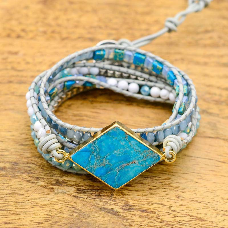 Natural diamond turquoise woven leather multi-layer winding bracelet for men and women