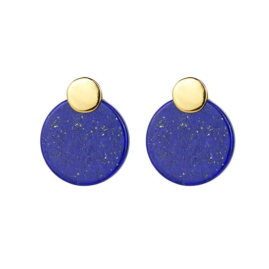 Round lapis lazuli earrings with sterling silver and gold plating