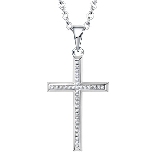 Sterling Silver Inlaid Zircon Cross Pendant