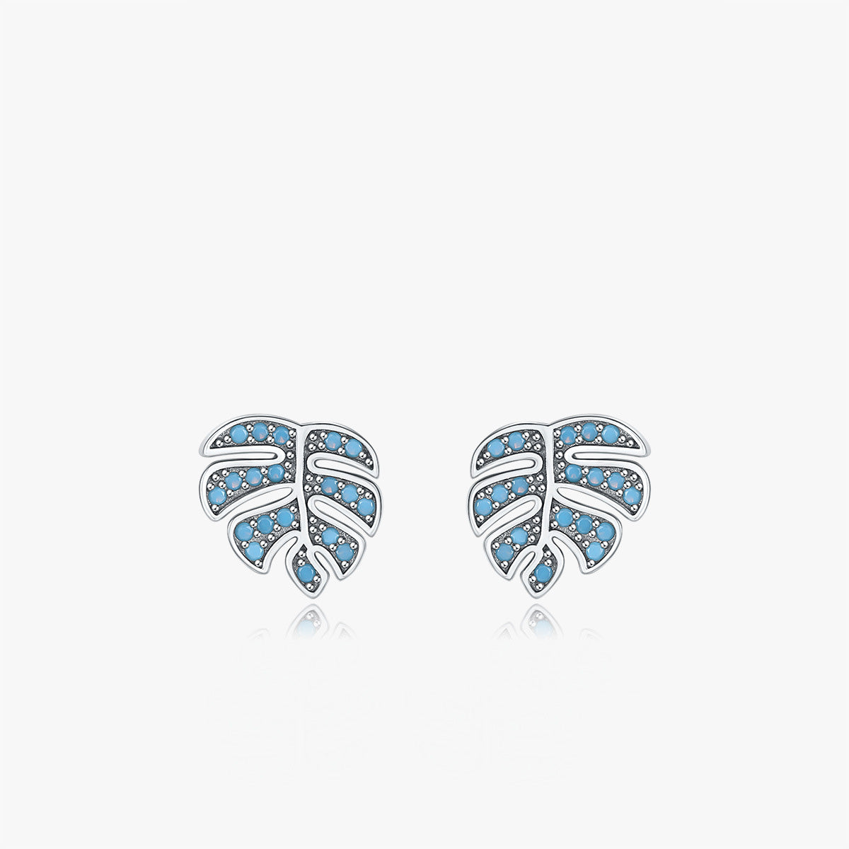 Sterling silver inlaid turquoise leaf earrings female