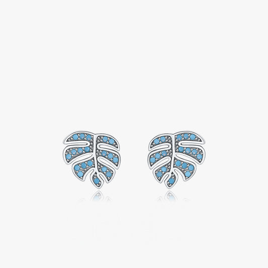 Sterling silver inlaid turquoise leaf earrings female