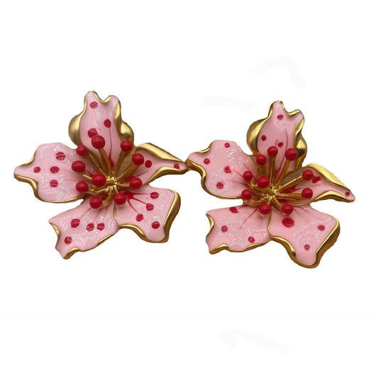 Flower brushed enamel colored earrings