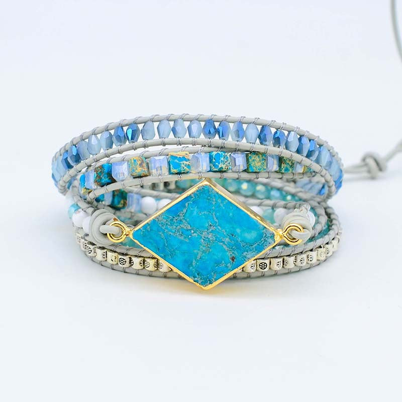 Natural diamond turquoise woven leather multi-layer winding bracelet for men and women