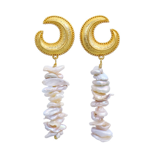 Brass plated 18K gold natural pearl earrings