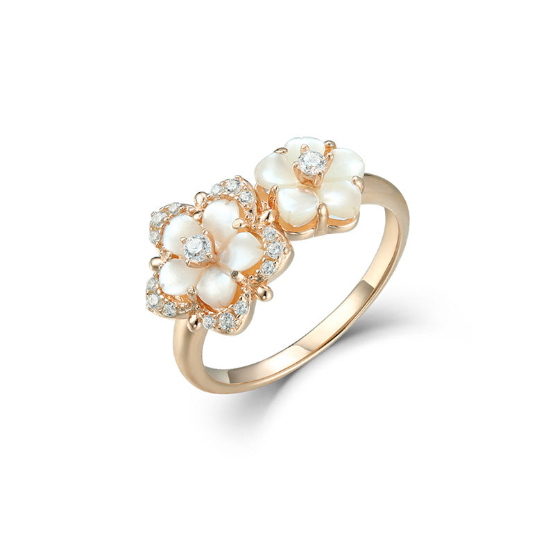 Flower Ring Sterling Silver Zircon shells Light Luxury Elegant Jewelry