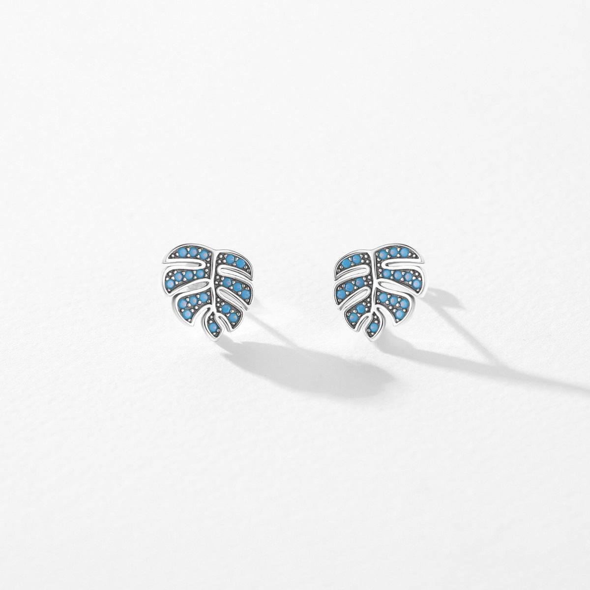 Sterling silver inlaid turquoise leaf earrings female