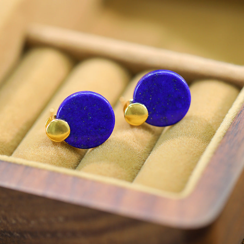 Round lapis lazuli earrings with sterling silver and gold plating