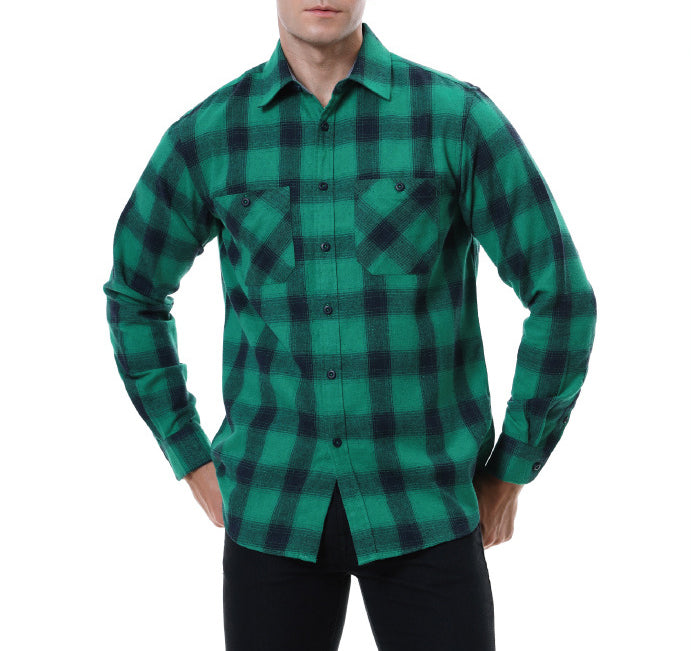 Men's long sleeve thick plaid shirt