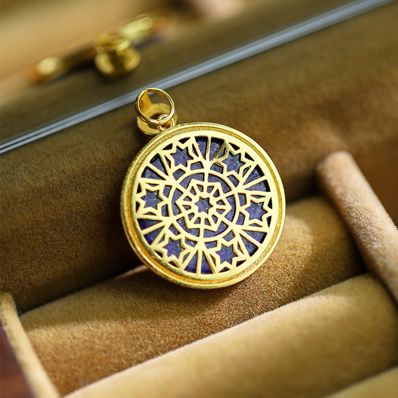 Sterling Silver plated gold natural lapis lazuli circular pendant