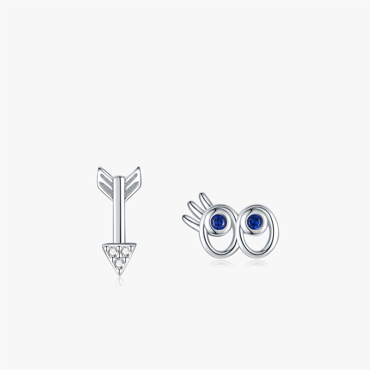 Sterling Silver Hollow Blue Zircon Large Eyes Arrow Earrings Female