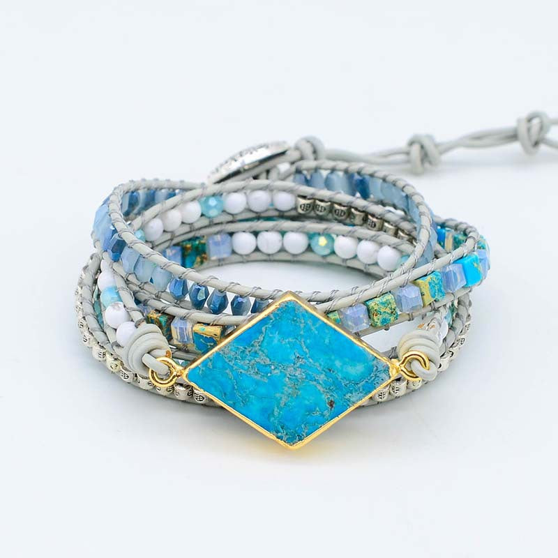 Natural diamond turquoise woven leather multi-layer winding bracelet for men and women