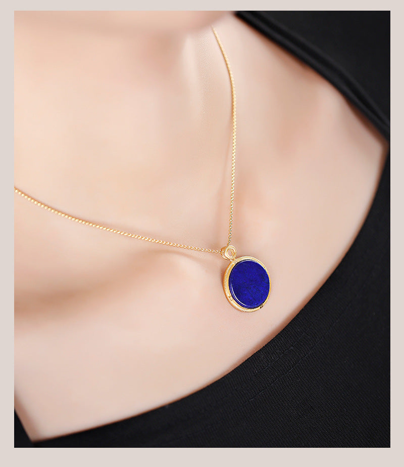 Sterling Silver plated gold natural lapis lazuli circular pendant