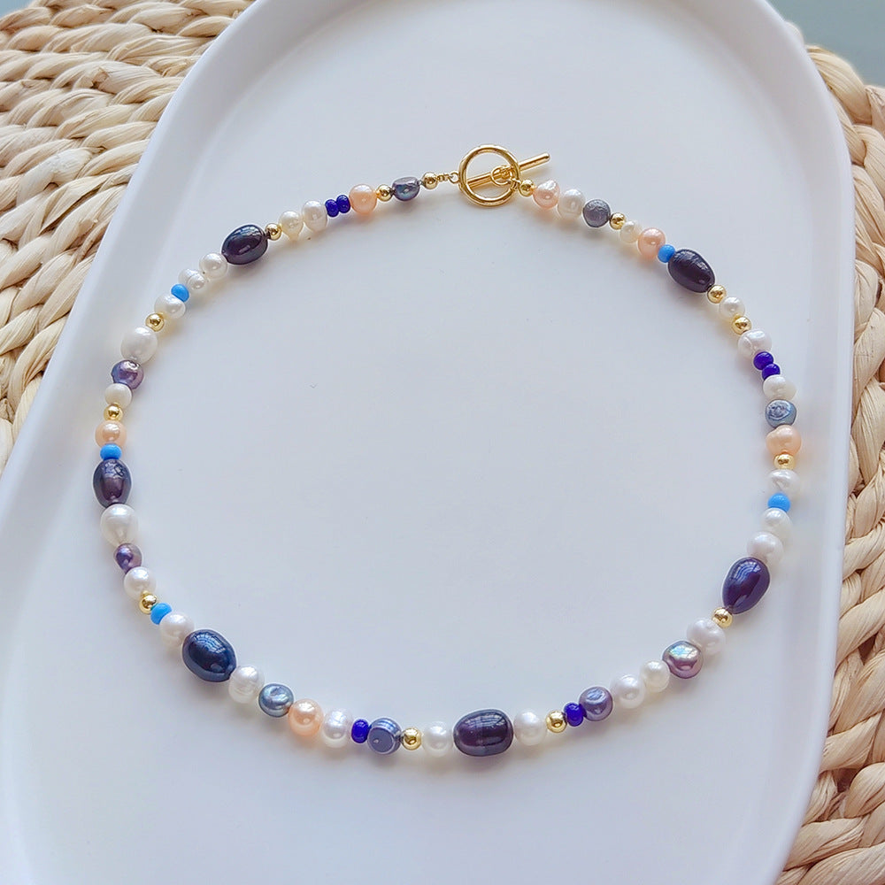 Natural Freshwater Pearl Collar Chain Multi Color Necklace for Women