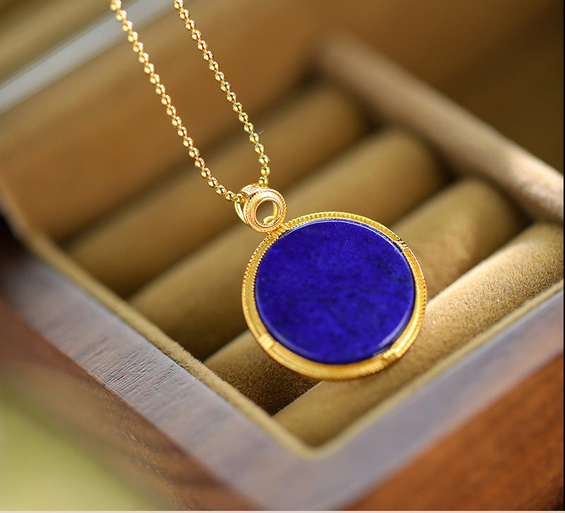 Sterling Silver plated gold natural lapis lazuli circular pendant