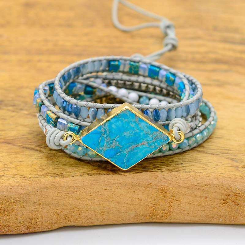 Natural diamond turquoise woven leather multi-layer winding bracelet for men and women