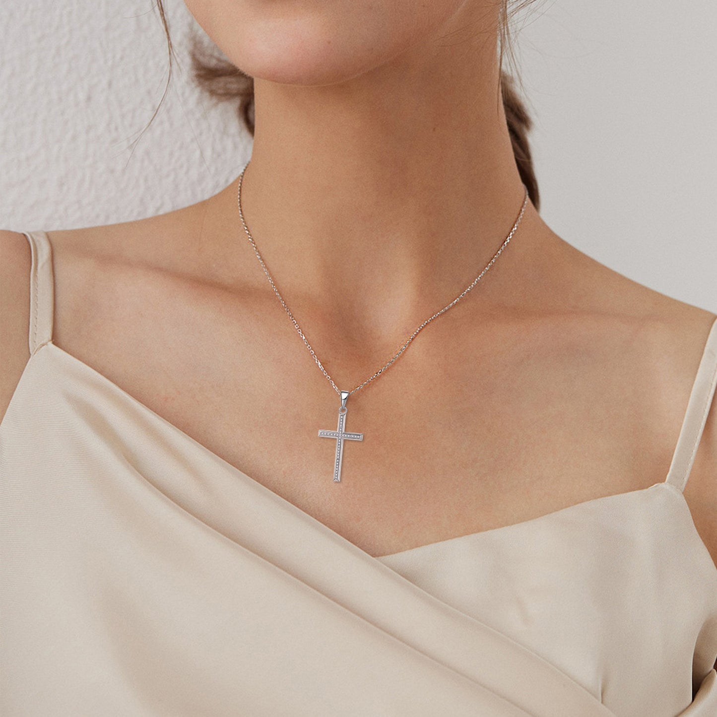 Sterling Silver Inlaid Zircon Cross Pendant