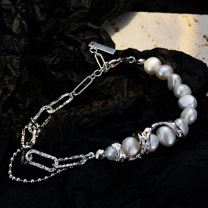 Natural Pearl Bracelet Sterling Silver Cross Jewelry