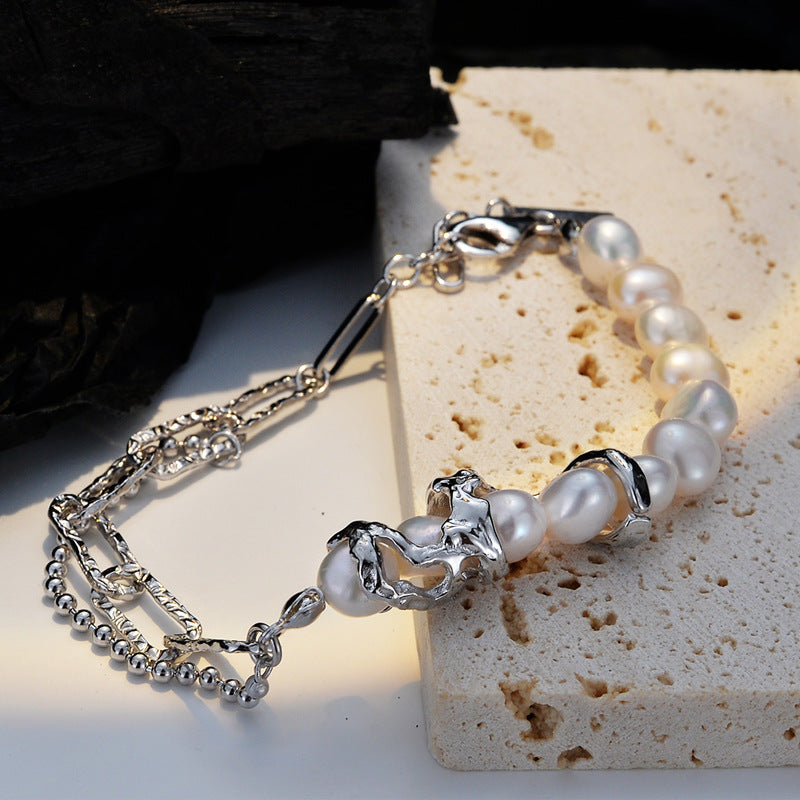 Natural Pearl Bracelet Sterling Silver Cross Jewelry