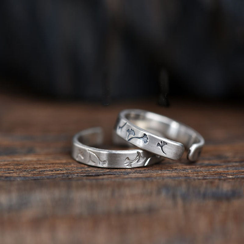 Handmade silver gingko leaf ring