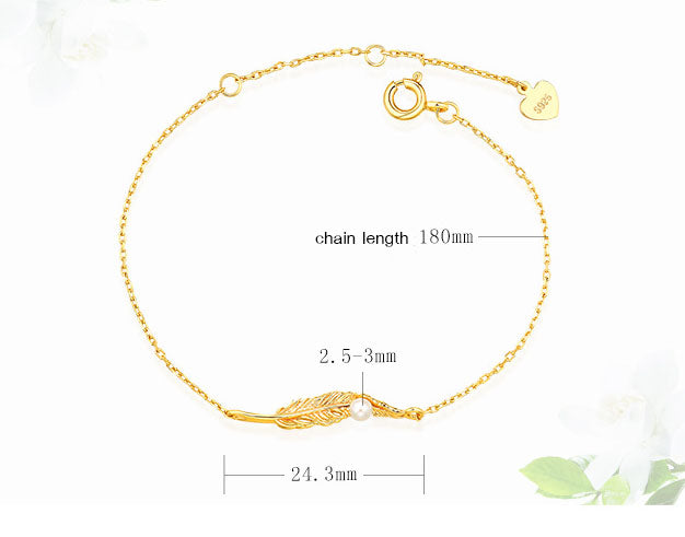 Gold-plated feather leaf pearl bracelet