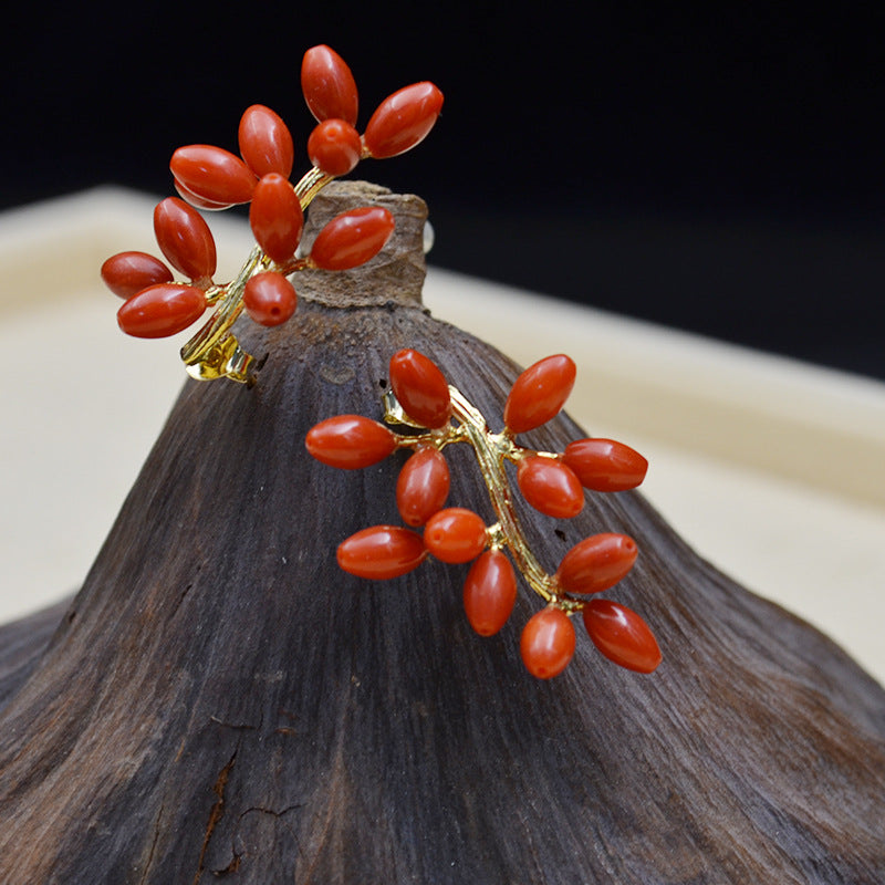 Natural Red Sea Bamboo Coral Earrings