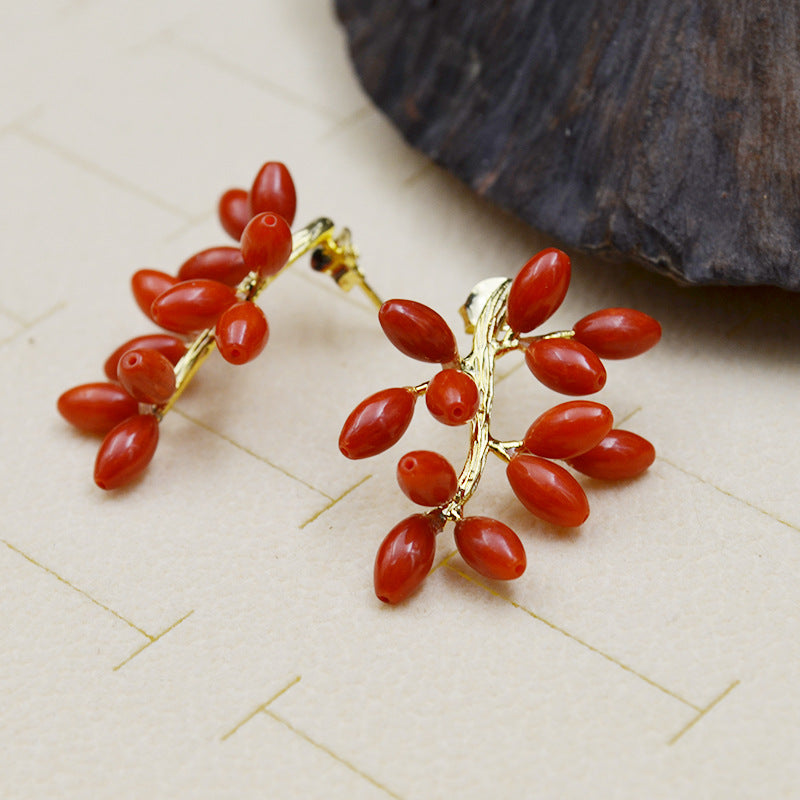 Natural Red Sea Bamboo Coral Earrings